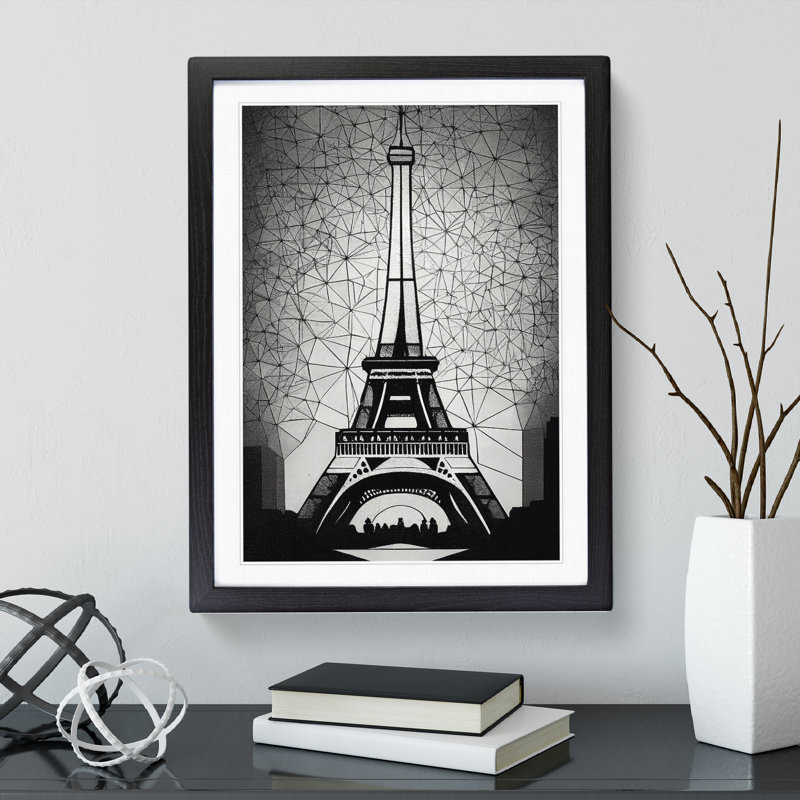 Monochrome Eiffel Tower No.1 - Wall Art, 64cm H x 46cm W x 2cm D, Black Framed