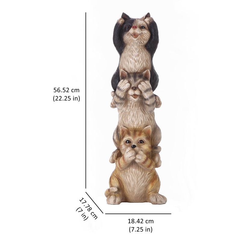 Textured Polyresin Stacking Cats Statue for Outdoor Decor