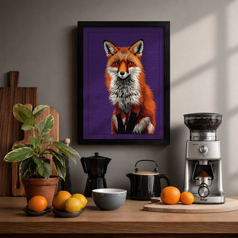 Fox Study Modern - Framed Print, Black, A3 - 42.0 x 29.7 cm