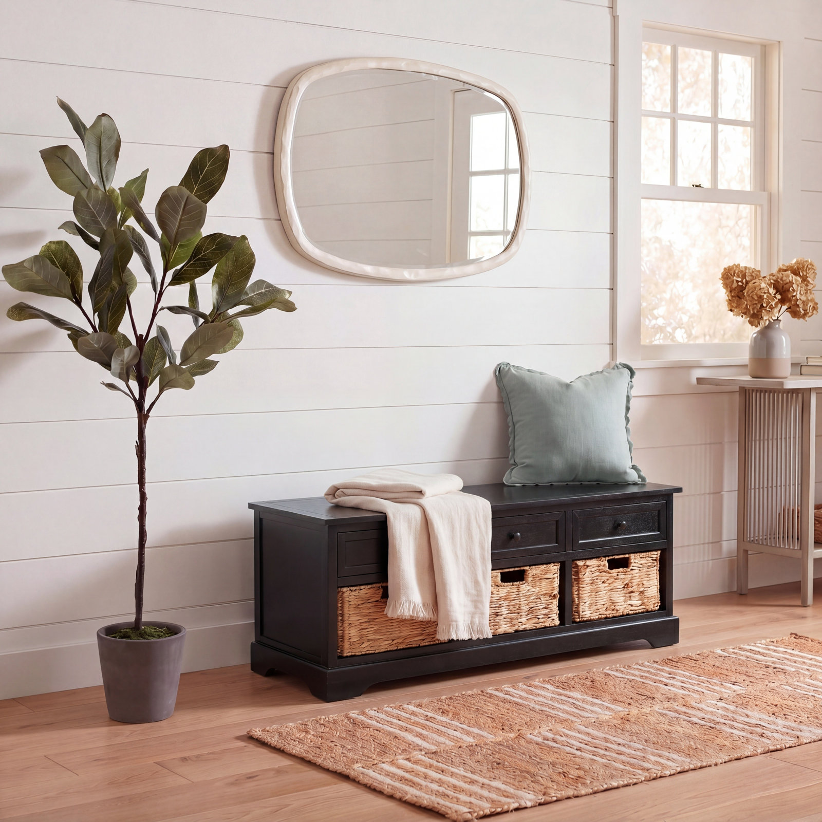 Adayla 42" Entryway Bench, Distressed Black