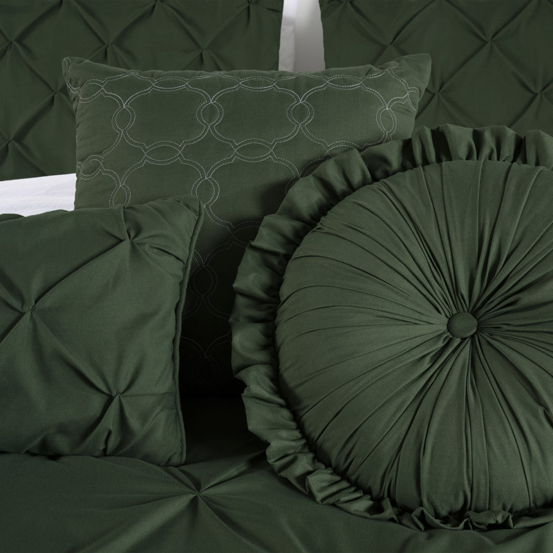 Sydney Pintuck Microfiber 7 Piece Comforter Set, King Comforter + 6 Additional Pieces, Forest Green