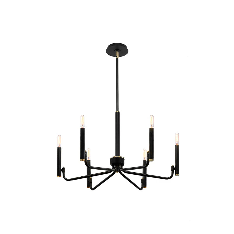 Lustre 6 lumières 24 po - noir mat avec finition en laiton Bedford Bedford, H 58,5 po x l 24 po x P 24 po, 6 lumières