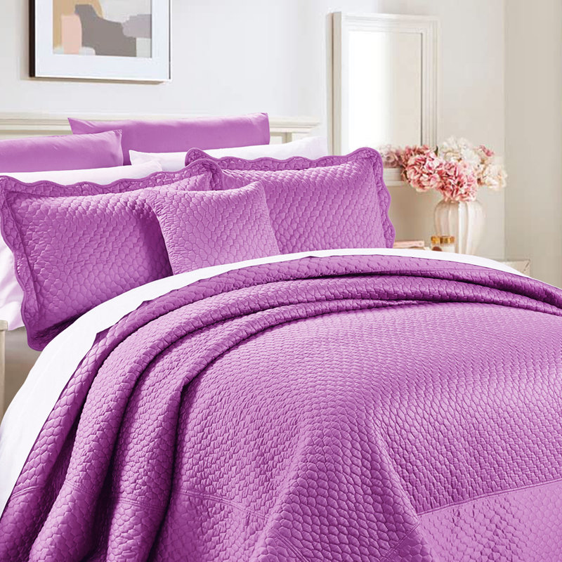 Ensemble de couvre-lit 4 pièces en satin mat, Édredon très grand et 3 pièces supplémentaires, Mauve