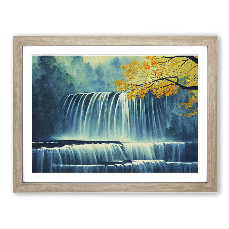 Autumn Waterfall - Single Picture Frame Print, 46cm H x 64cm W x 2cm D, Oak Framed