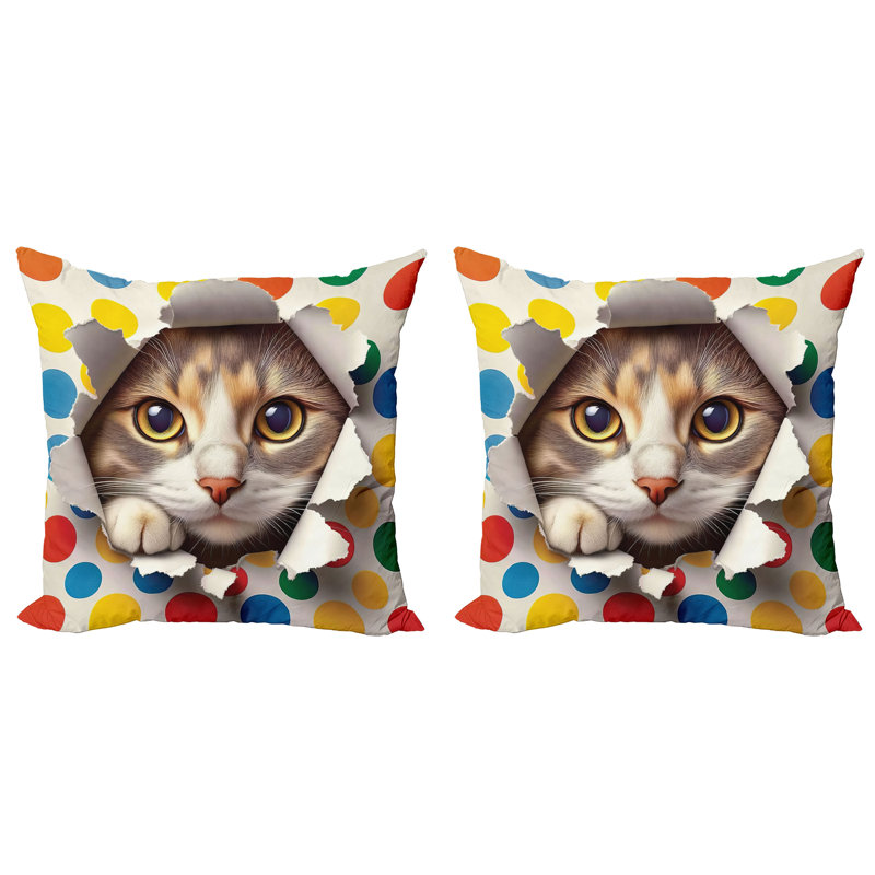 429904_Ambesonne housse de coussin pour chat 2Pack Mischief Kitty Peaking Dots, H 18 po x l 18 po