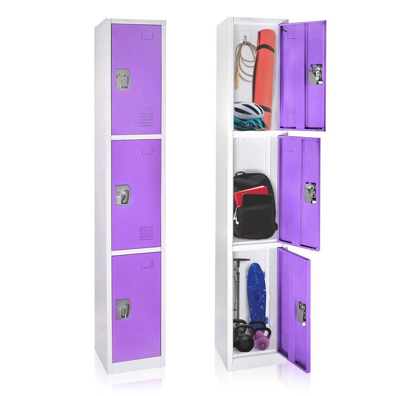 72'' Tall Purple Steel 3-Tier Office Locker