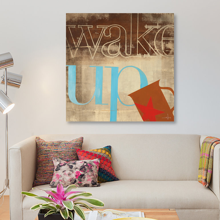 « wake up », art textuel sur toile, H 12 po x l 12 po x P 1,5 po, Pas de tapis, Toile tendue