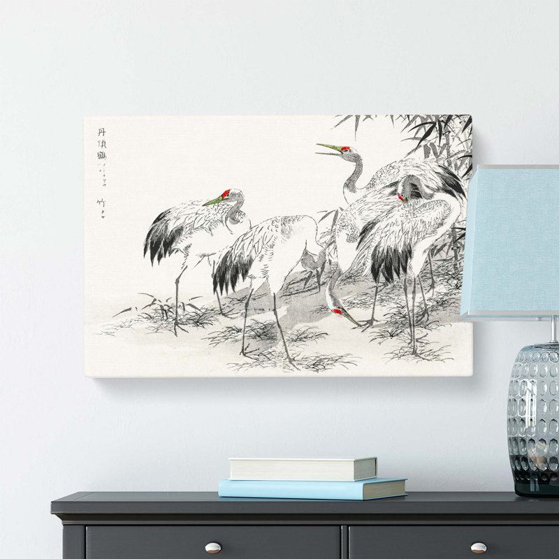 Japanese Cranes by the Bamboo by Numata Kashu - Wrapped Canvas, 61 cm H x 91.4 cm W