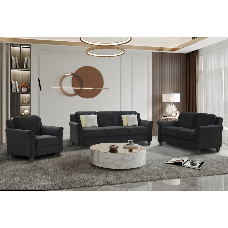 Canapé rembourré 74,9 po Myrian, Polyester noir antique, H 31,1 po x l 74,9 po x P 29,5 po