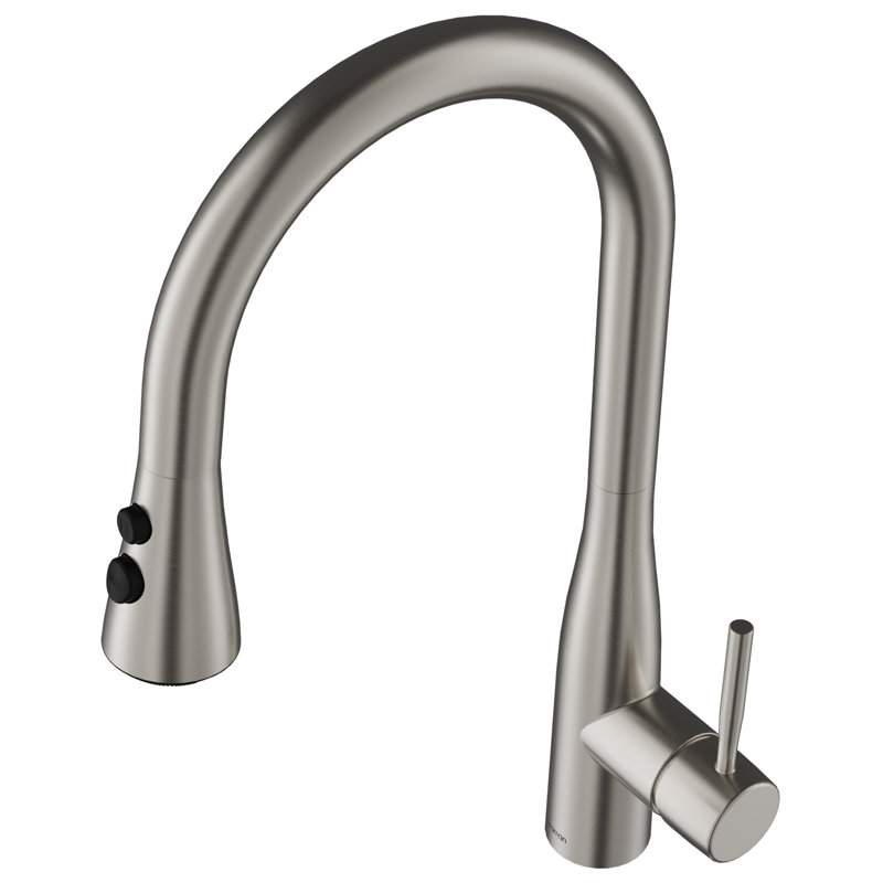 Karran Pull-Down Kitchen Faucet with Interchangeable Sprayers, Multi-Function Spray, High-Arc Design in Spot-Free Stainless Steel