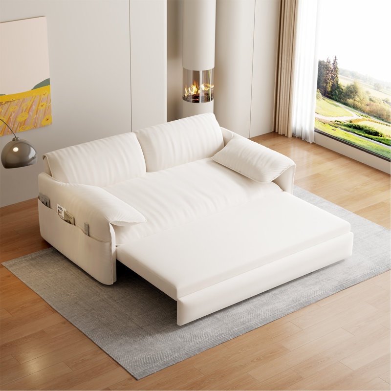 Canapé-lit convertible polyvalent avec rangement et confort suprême, Beige