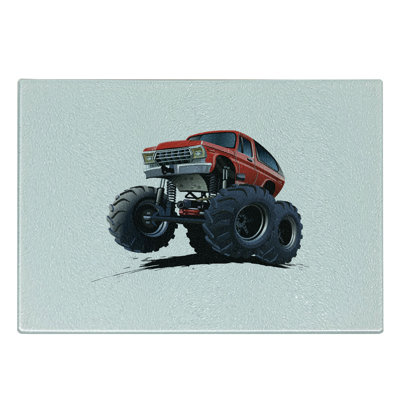 Ambesonne Truck Tempered Glass Cutting Board Extreme Off Road Race Night Blue Red