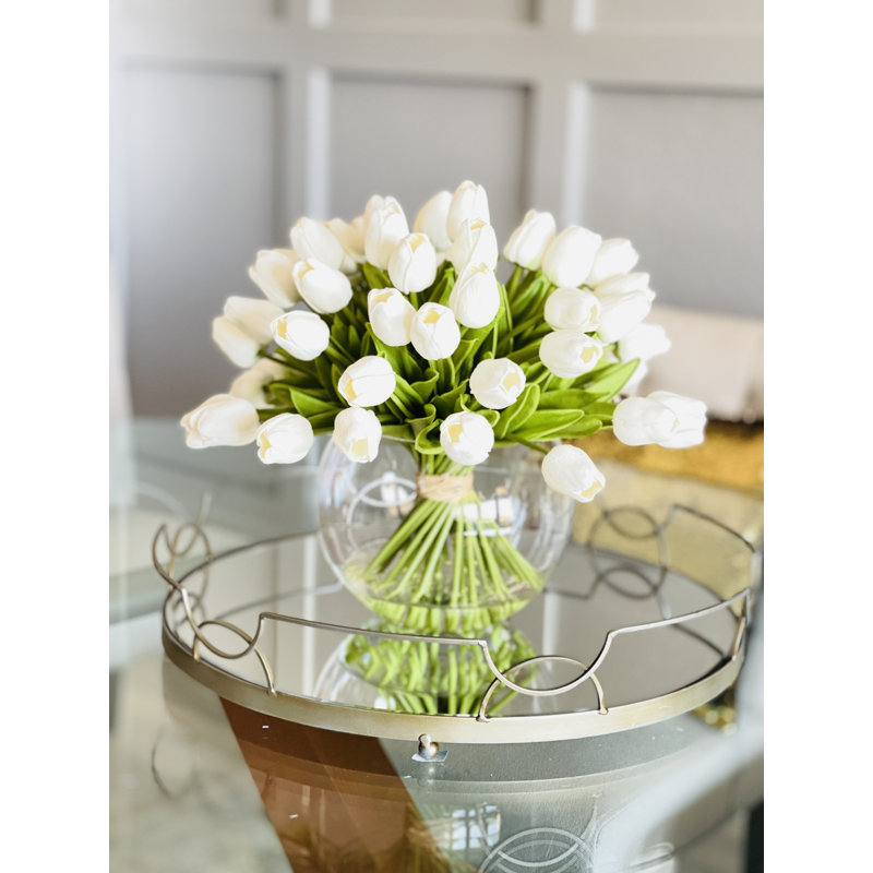 Arrangement floral moderne 60 tulipes, Blanc