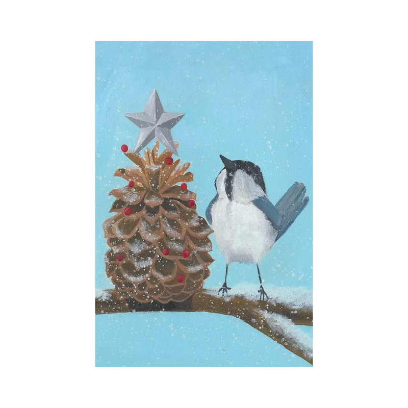 Chickadee Christmas II 2-up par Grace Popp - peinture sur toile tendue, H 18 po x l 12 po x 1,5 po