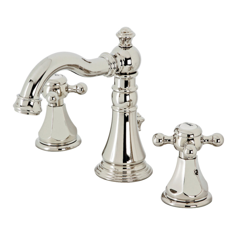 Robinet de salle de bain espacé à deux poignées à 3 poignées avec bonde escamotable Kingston Brass Metropolitan, Nickel poli