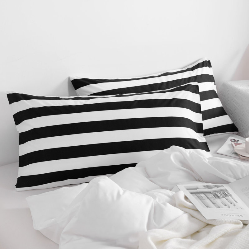 Microfiber Envelope Closure Print Pillowcases, Black/White Striped
