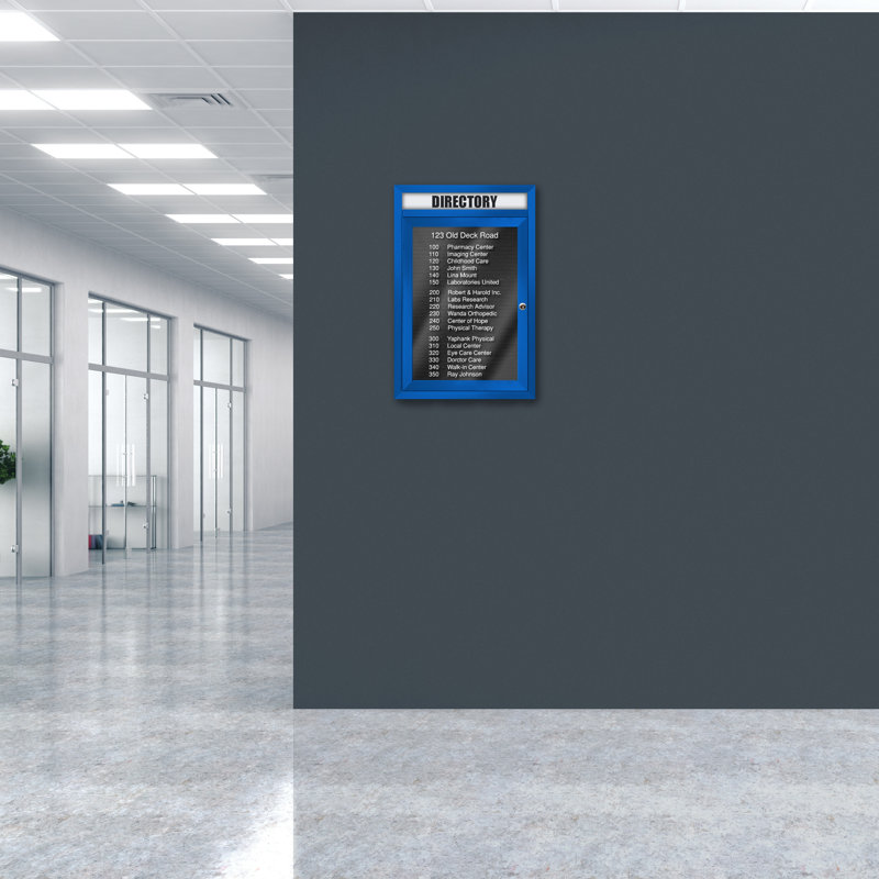 Carte à fixation murale délimitée directory cabinet, Bleu thermolaqué, Un, H 24 po x l 18 po