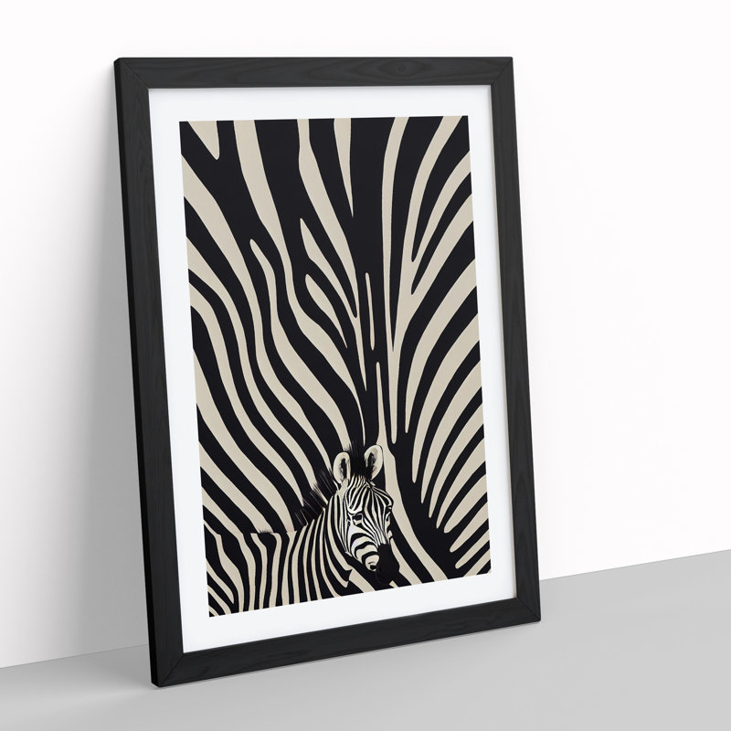 Zebra No.4 Abstract - Single Picture Frame Painting, 34cm H x 25cm W x 2cm D, Black
