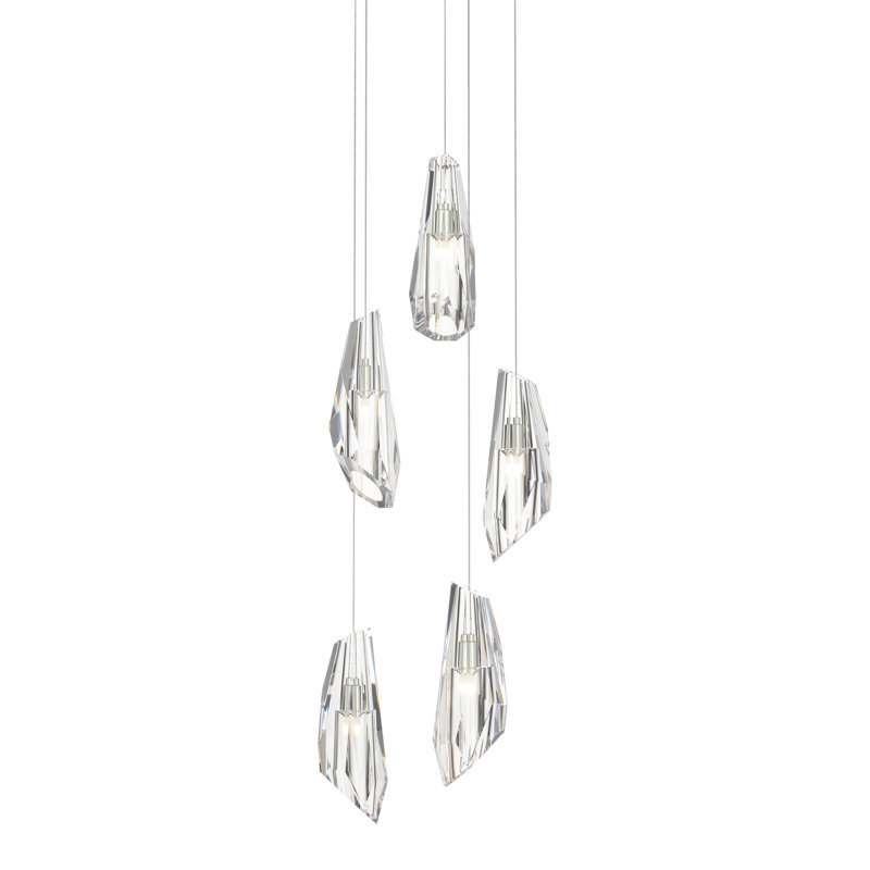Luminaire suspendu 5 lumières Luma, Long: 16 po à 130 po, Argenté