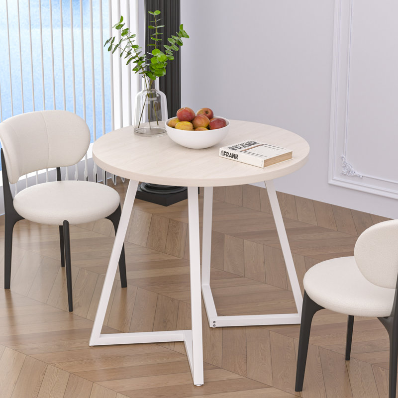 35.43" White Small Round Dining Table for 2 – Mid-Century Modern Kitchen Table, Breakfast Table, Bistro Table, Indoor & Outdoor MDF Wood Table with Metal Frame, Rustic Modern Dining Table