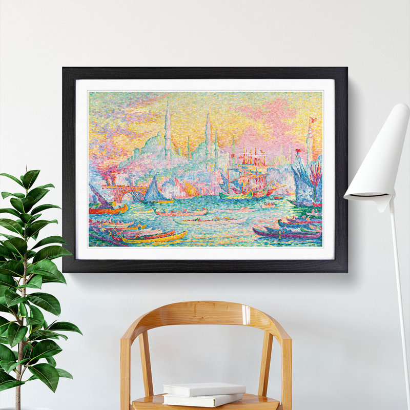 Port of Constantinople by Paul Signac - Picture Frame Painting, 36cm H x 48cm W x 2cm D, Black Framed
