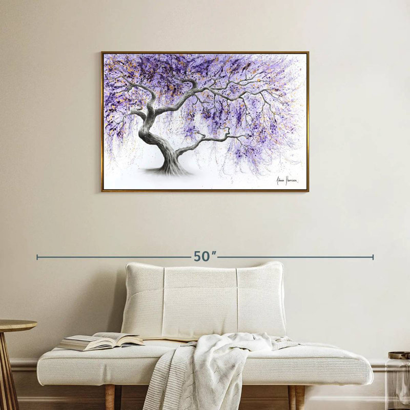 Arbre de prospérité mauve, Cadre flottant doré, 37 po x 25 po