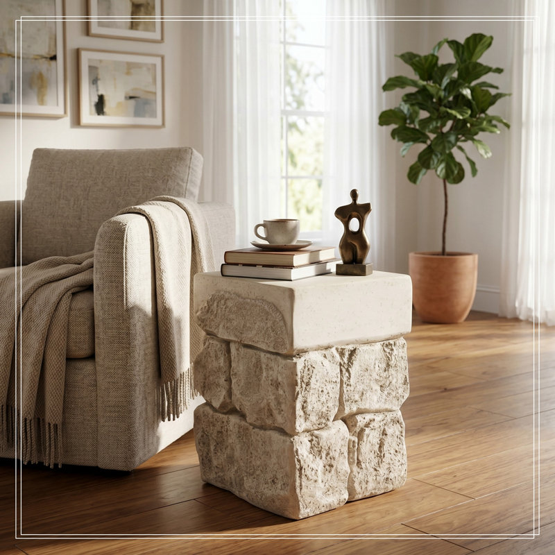 Table de patio carrée avec base robuste, Beige