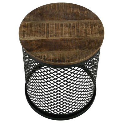 Natural and Black Drum Base Accent Table