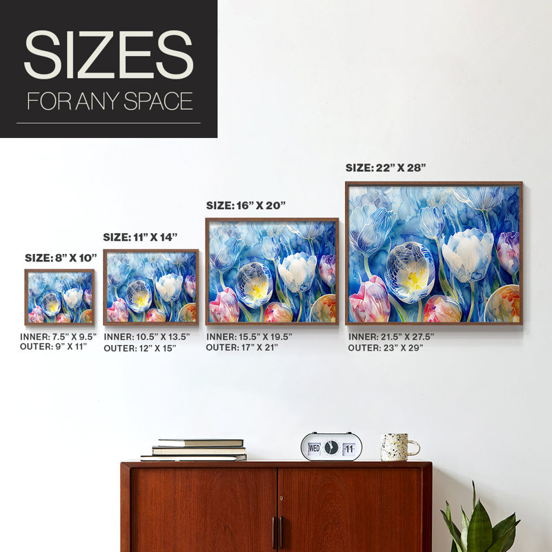 Floral Series-CXV -Framed Print - Restickable, H 8 po x l 10 po, Noyer