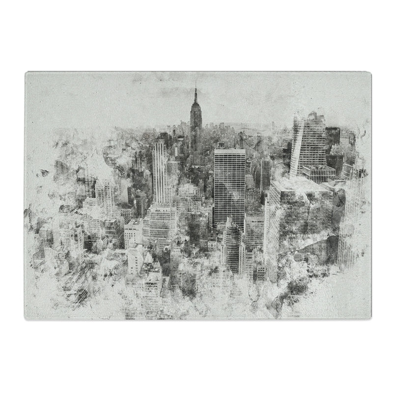 New York Skyline Vol.6 Watercolour Chopping Board, 0.4cm H x 20cm W x 28.5cm L