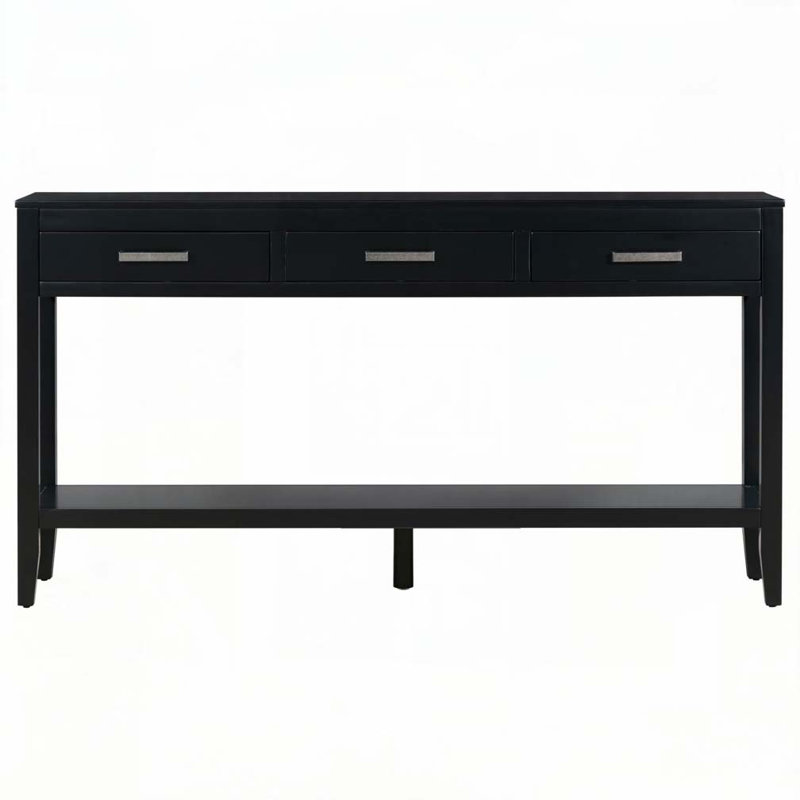 Farmhouse Console Table with 3 Drawers, Black