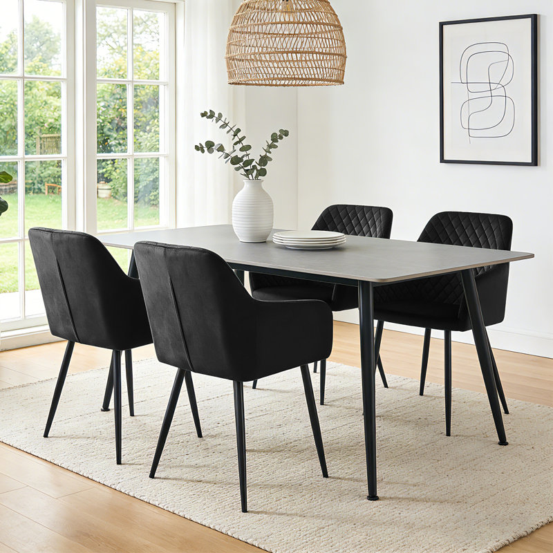 Upholstered Velvet Arm Dining Chair, Black Velvet