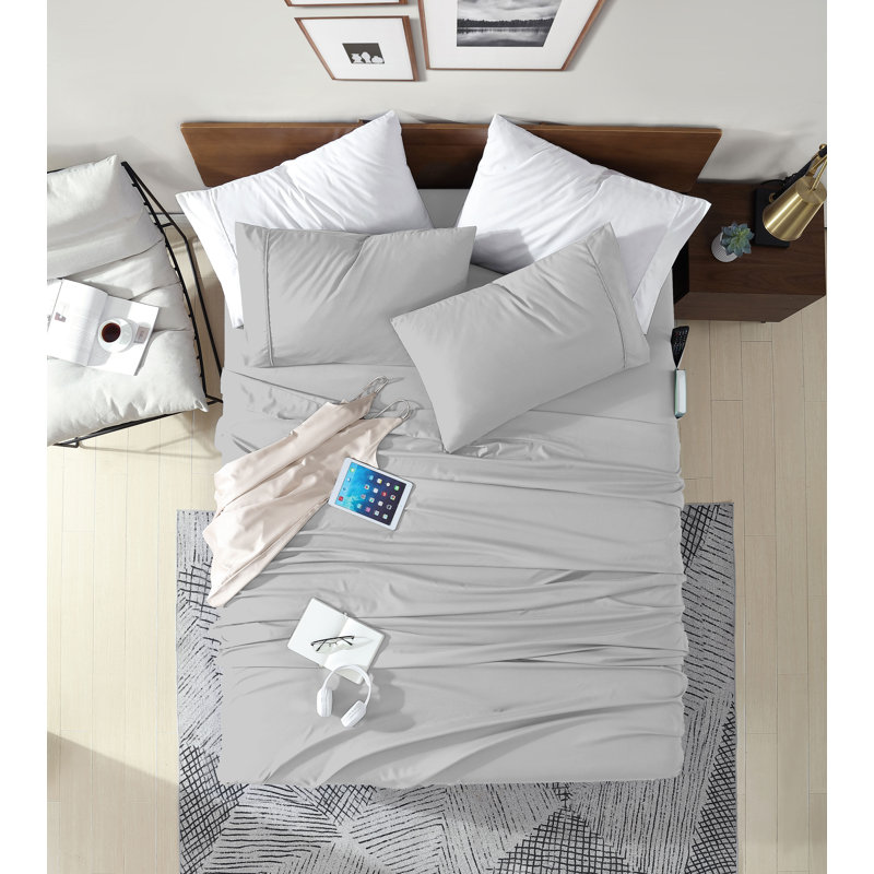 Queen Silver Microfiber Smart Sheet Set with Storage Pockets