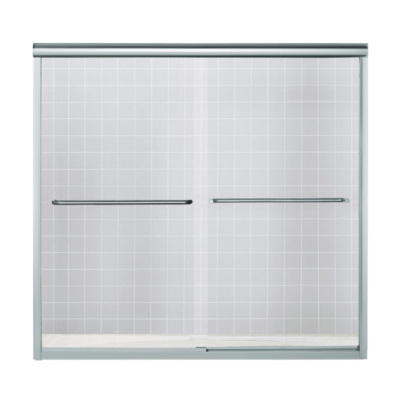 Finesse 59.63'' x 55.5'' Bypass Frameless Bath Door, Silver