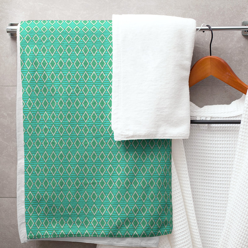 Serviette de bain à losanges géométriques, Vert / Sarcelle