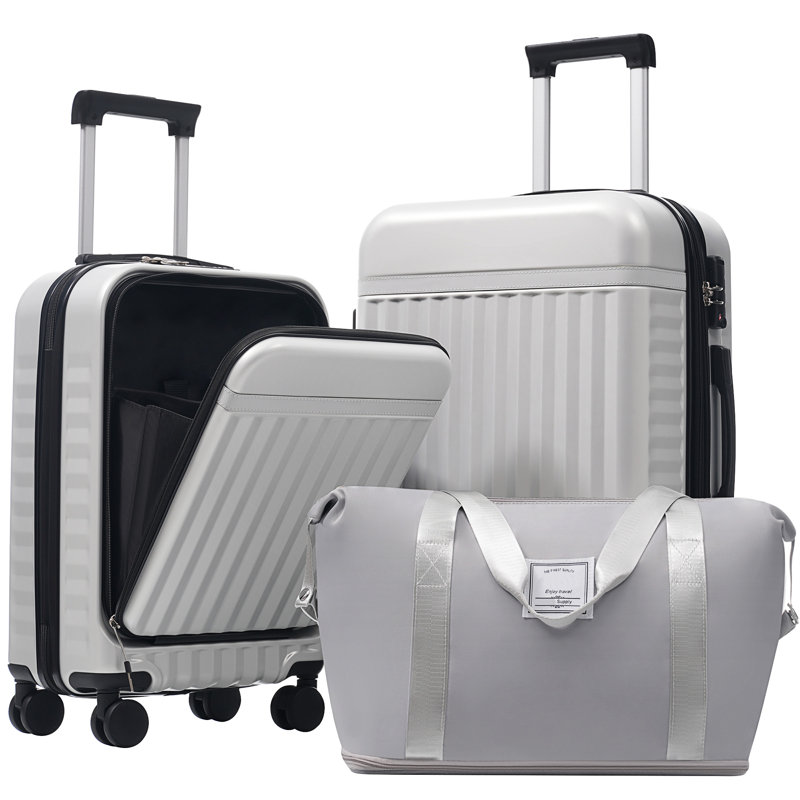 Ensemble de 3 valises à ouverture frontale, Grey+White