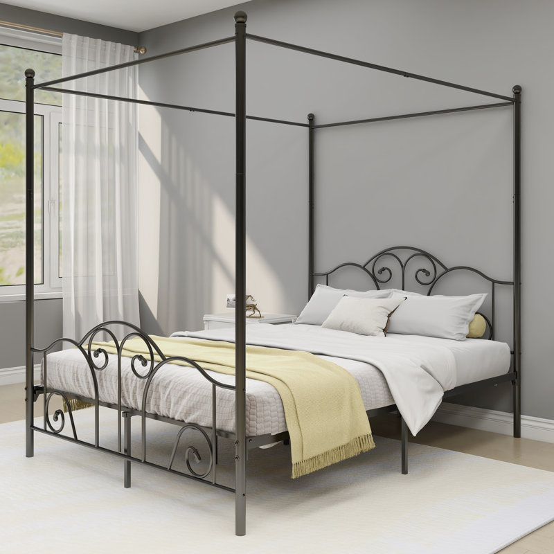 Canopy Metal Bed Frame, Black, Queen