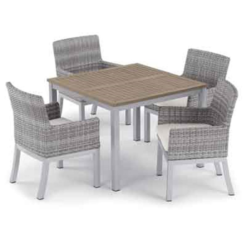 Travira 5-Piece 39" Dining Table & Armchair Set Powder Coated Aluminum, Eggshell White