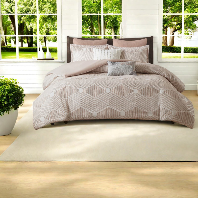 Premium Cotton Bedding Sets, Blush Jacquard Design, Cozy Farmhouse Style