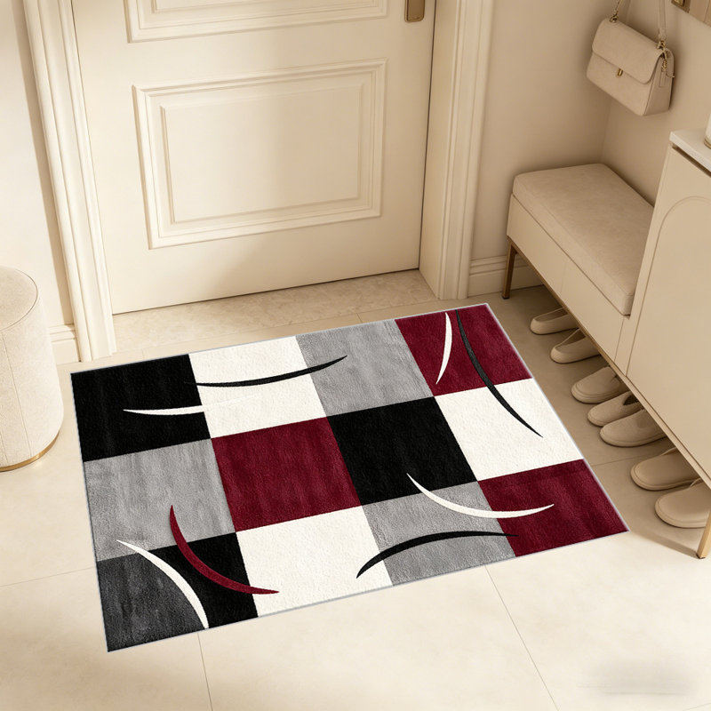 Burgundy Abstract Geometric carpet-easy to clean, machine-washable, soft and comfortable; suitable for door mats, kitchens, living rooms, bedrooms, corridors, and laundry areas. Easy to clean, durable carpet for home decoration.