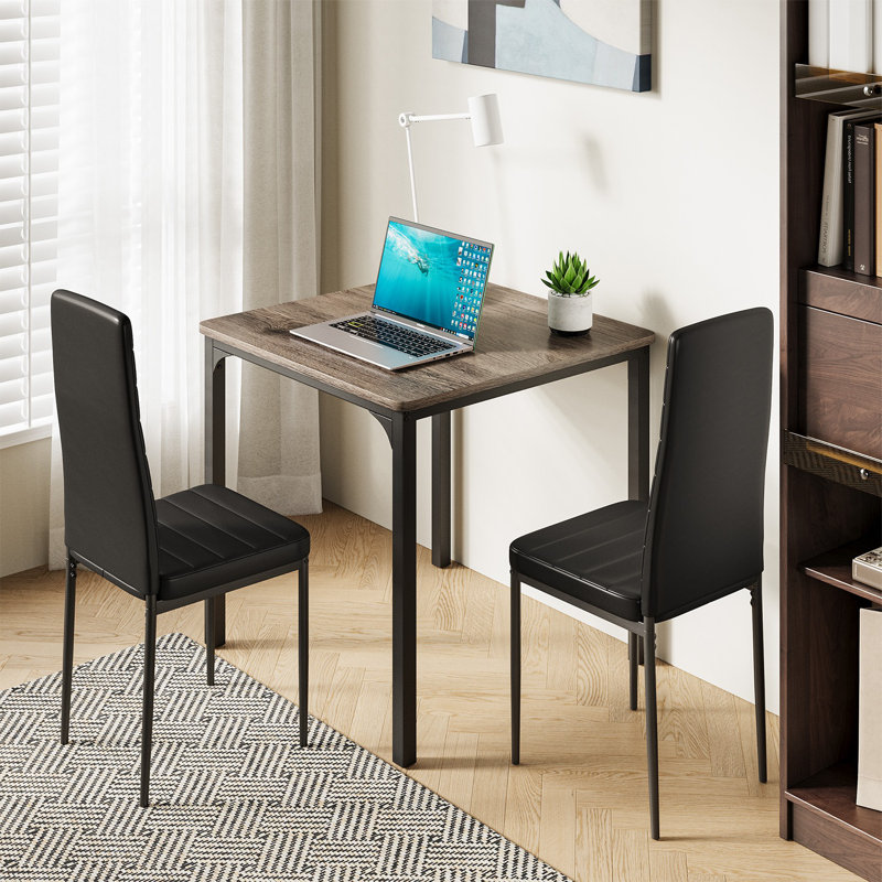 Ergonomic Leather 3-Piece Dining Set - Water-Resistant, Space-Saving For Small Spaces, Gray