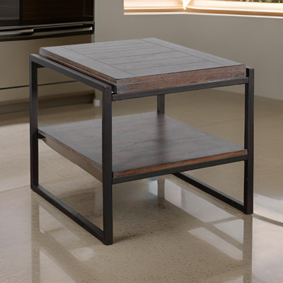 Table d'appoint Lery, bois brun foncé, métal noir