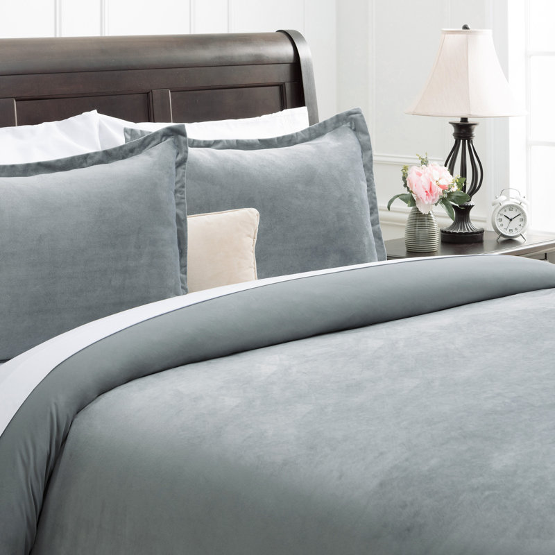 Chanasya Velvet Duvet Reversible Duvet Cover Set, King Duvet Cover + 2 Shams and 2 Pillowcases, Gray Blue