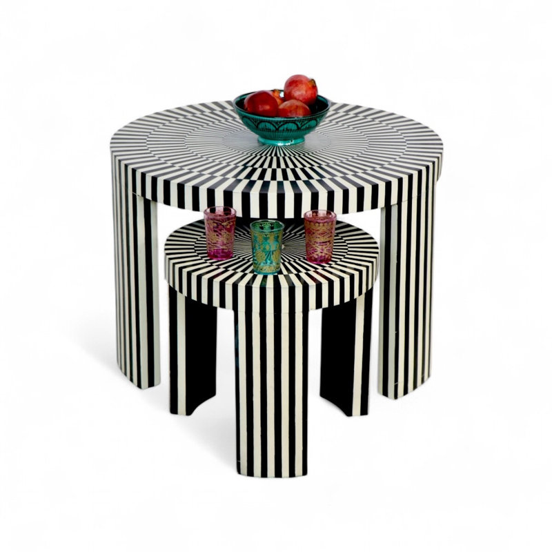 Striped Pattern Bone Inlay Nesting Coffee Table
