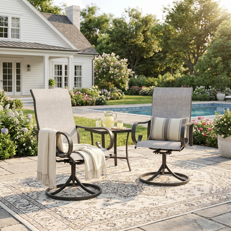 Chaise de patio d'extérieur pivotante en textilène, Gris / Gris