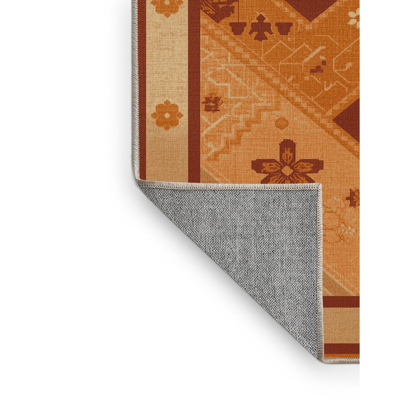 Tapis oriental traditionnel beige / beige lavable à la machine Osiyo, Rond 3 pi