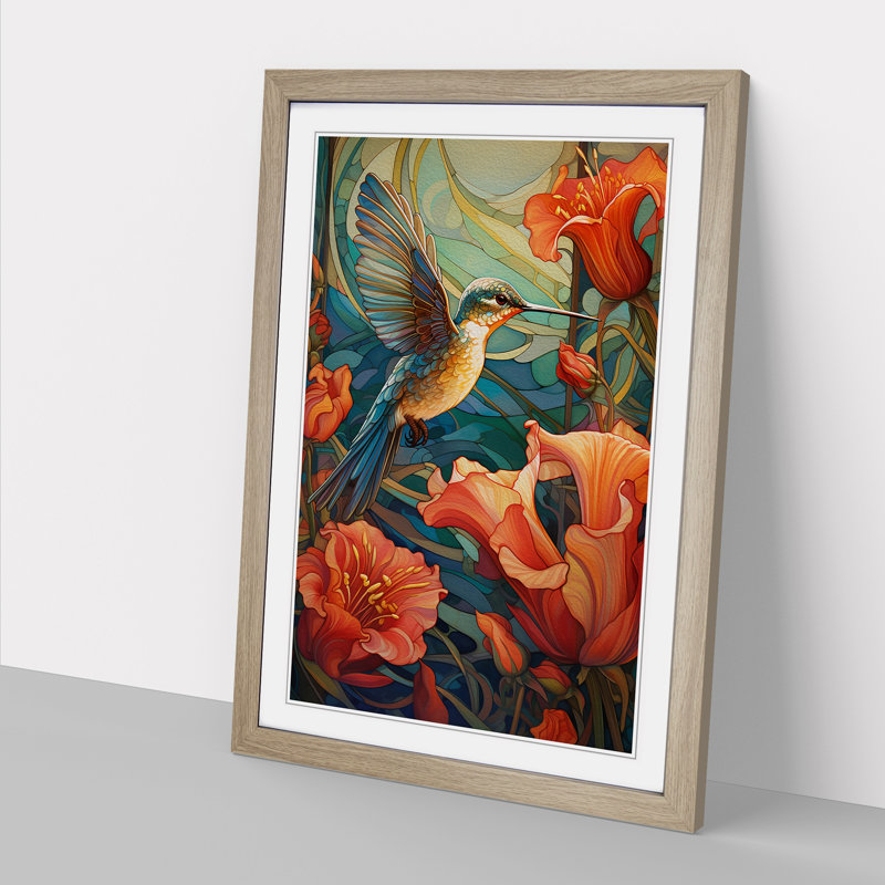 Hummingbird Nouveau No.2 - Framed Print, Oak Framed, 46cm H x 34cm W x 2cm D