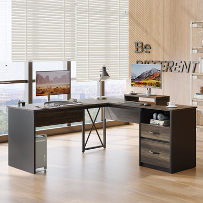 Nedyo 55.7" W L-Shaped Lift Top Standing Desk 