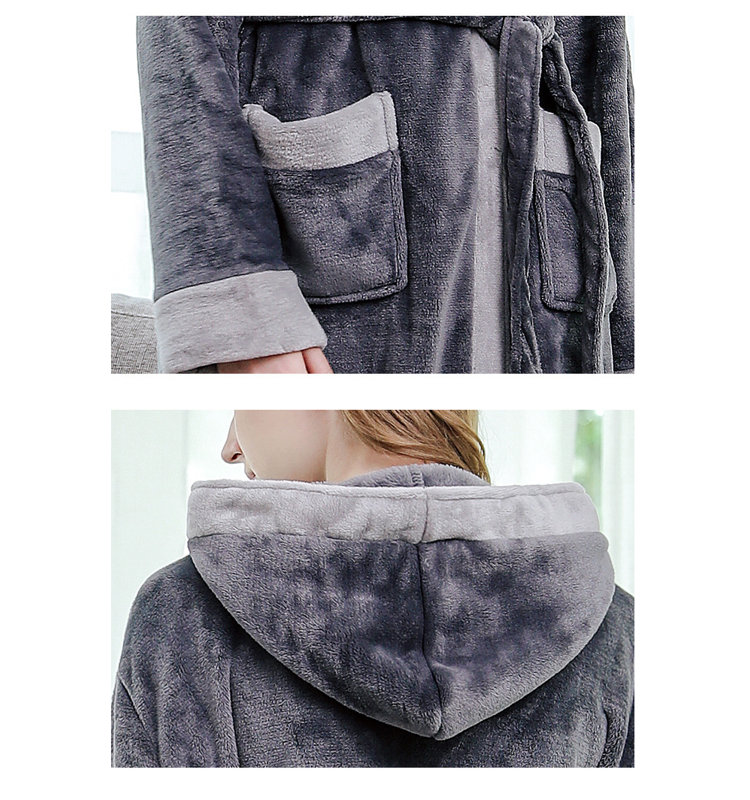 Peignoir en molleton avec poches et capuche, M, Gris foncé