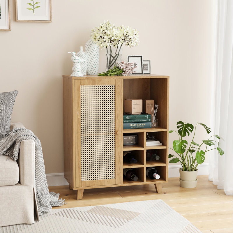 Sideboard Cabinet With Storage, Wine Bar Cabinet With Wine Racks, Buffet Cabinets For Home, Living Room, Natural